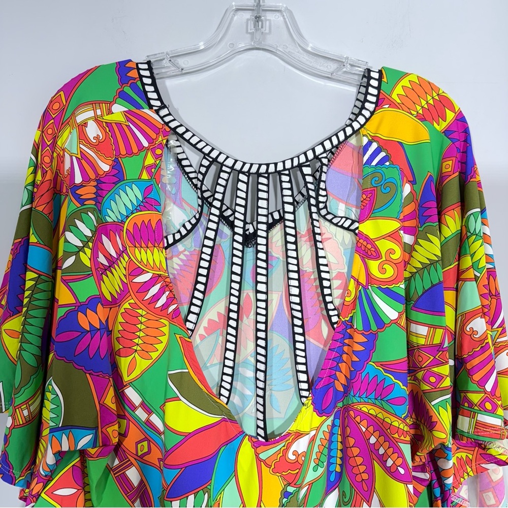 Trina Turk Montezuma Beach Coverup Tunic Dress M Boho Floral Print Cut Out Back - Picture 9 of 16